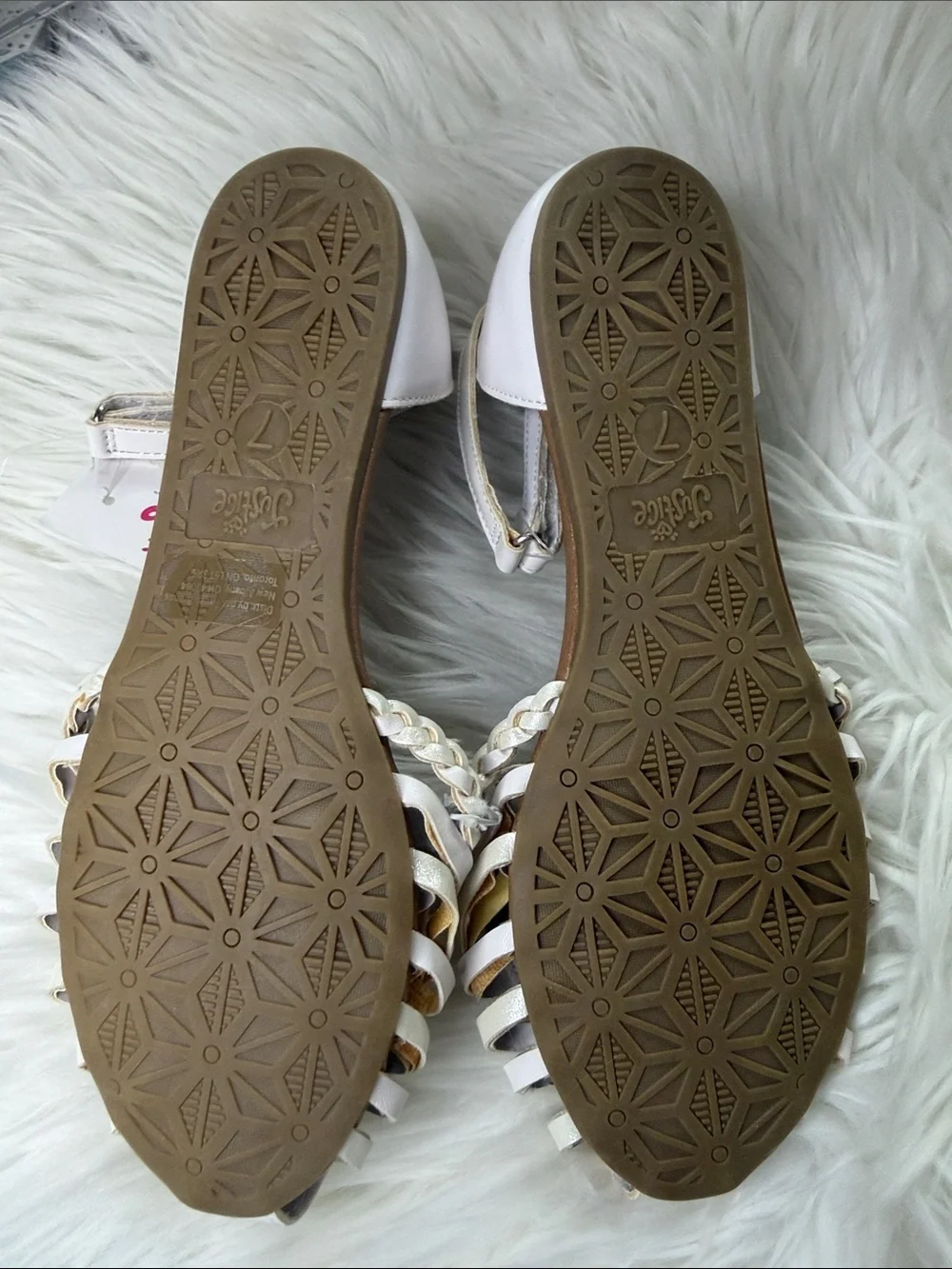 Justice White Braided Cage Flat Sandals for Women
